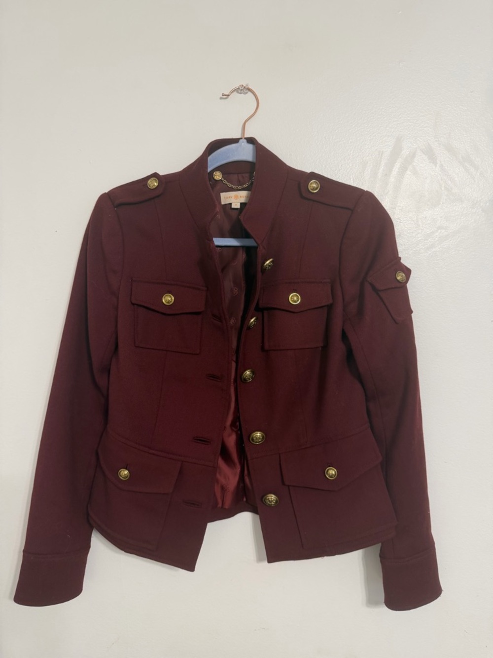 Tory Burch Burgundy Military-Style Blazer